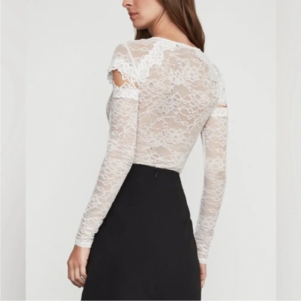 NWT BCBG MAXAZRIA Off-White Lace Cut Out Bodysuit Size XXS - Picture 5 of 11